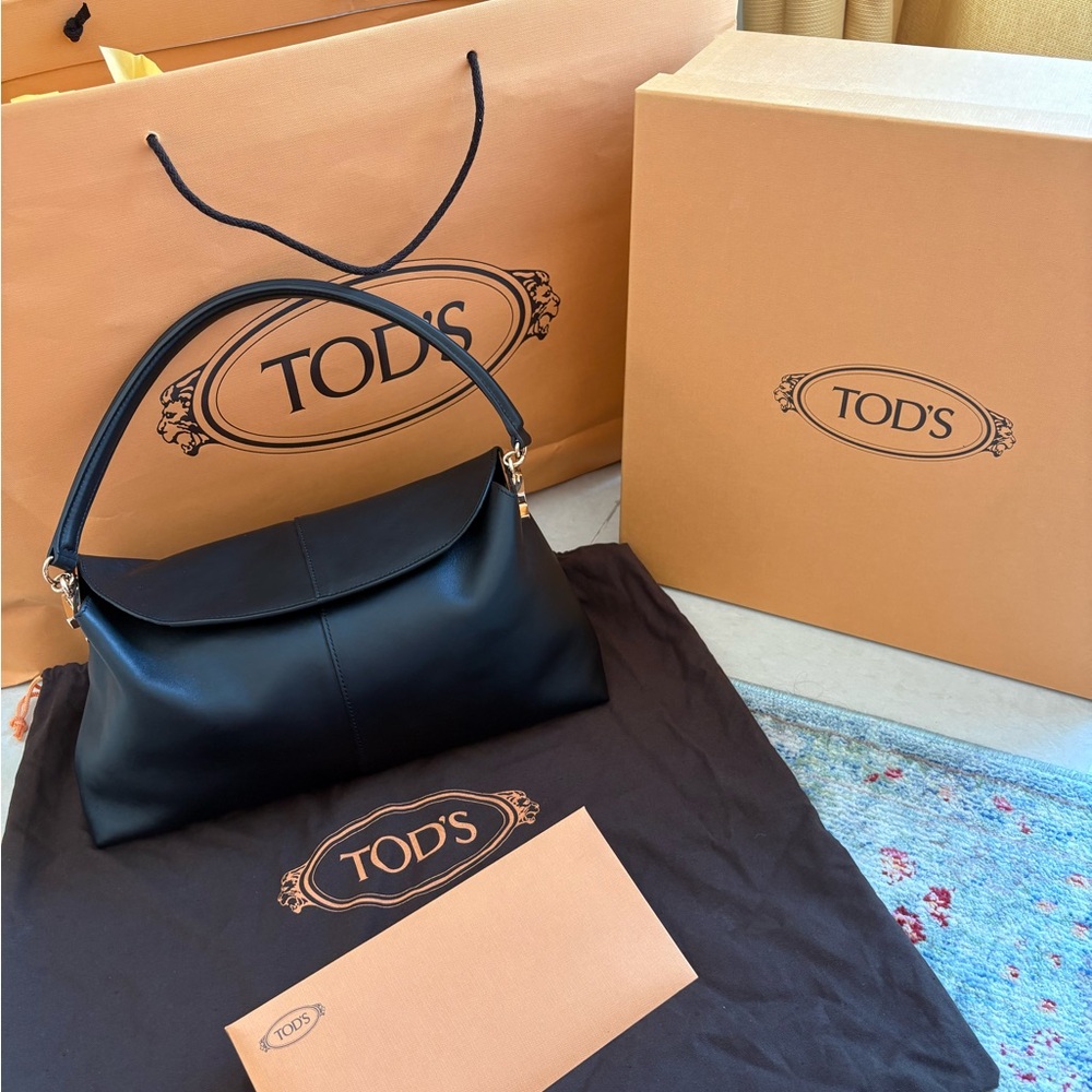 TOD'S Black Leather T Case Shoulder Bag - Picture 2 of 5